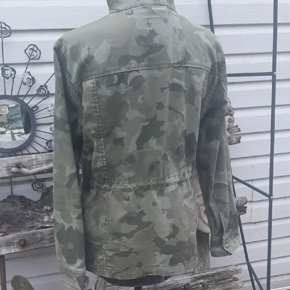 Old🚢Navy Camouflage Full Zippered Snap Snap Pockets Jacket Size M - Picture 3 of 7